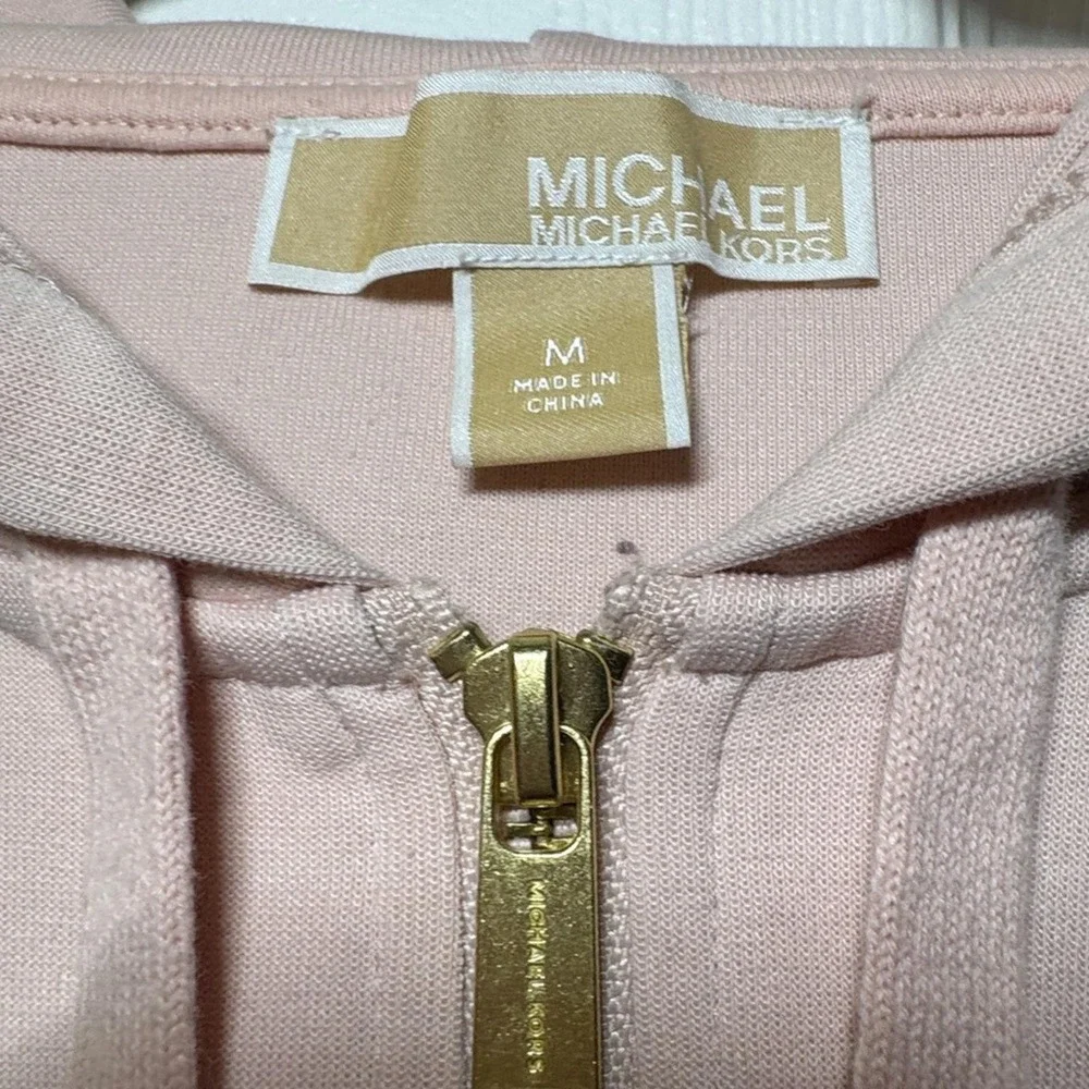 Michael Kors Womens Pink Zip Up Hoodie KORS Sleeve Logo Sweatshirt Size Medium